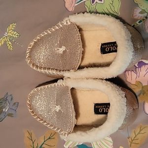 Gold, glittery Polo by Ralph Lauren kid's slippers